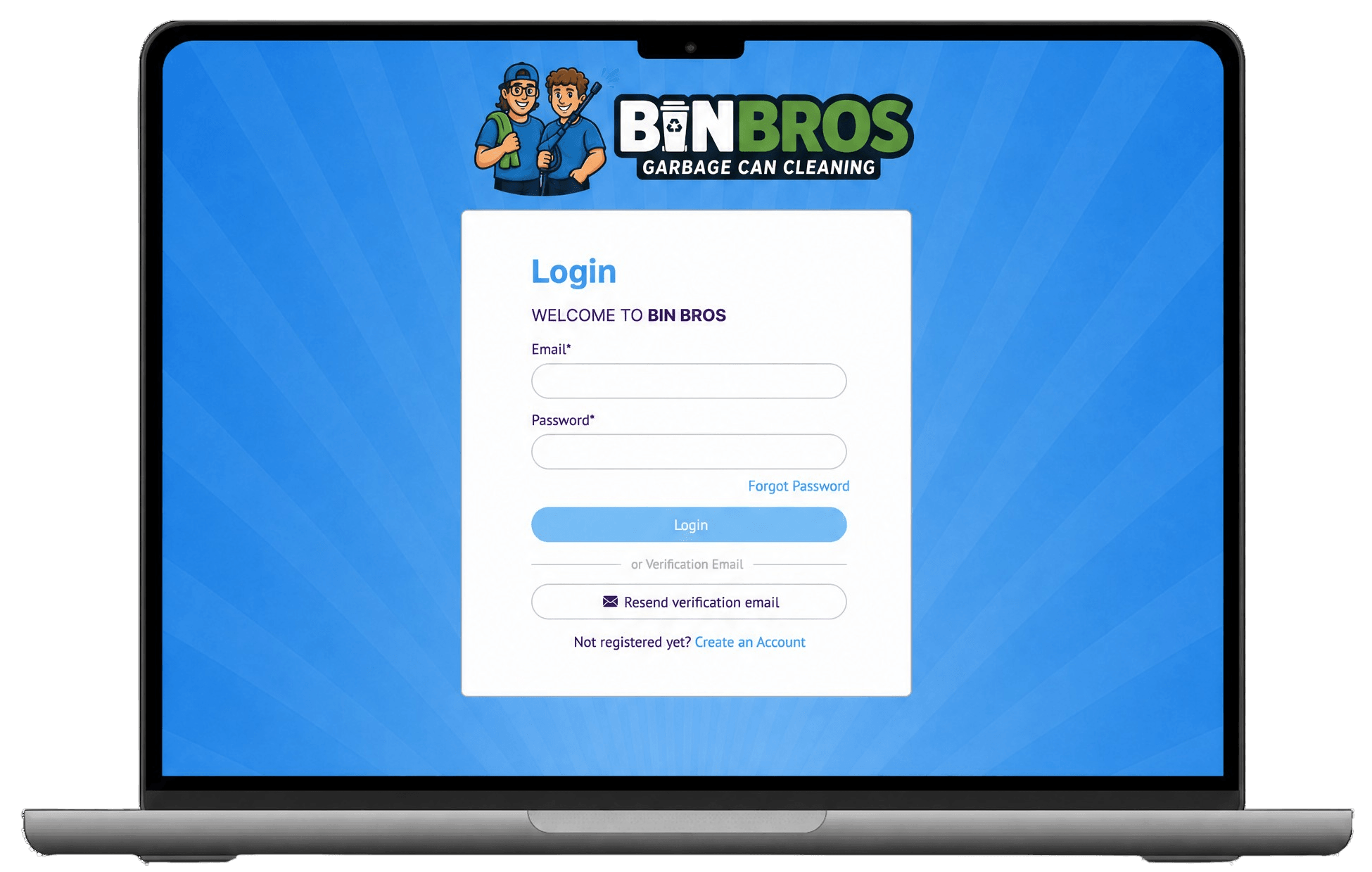 Bin Bros online booking page shown on a laptop for garbage can cleaning sign-up in Elmhurst, IL
