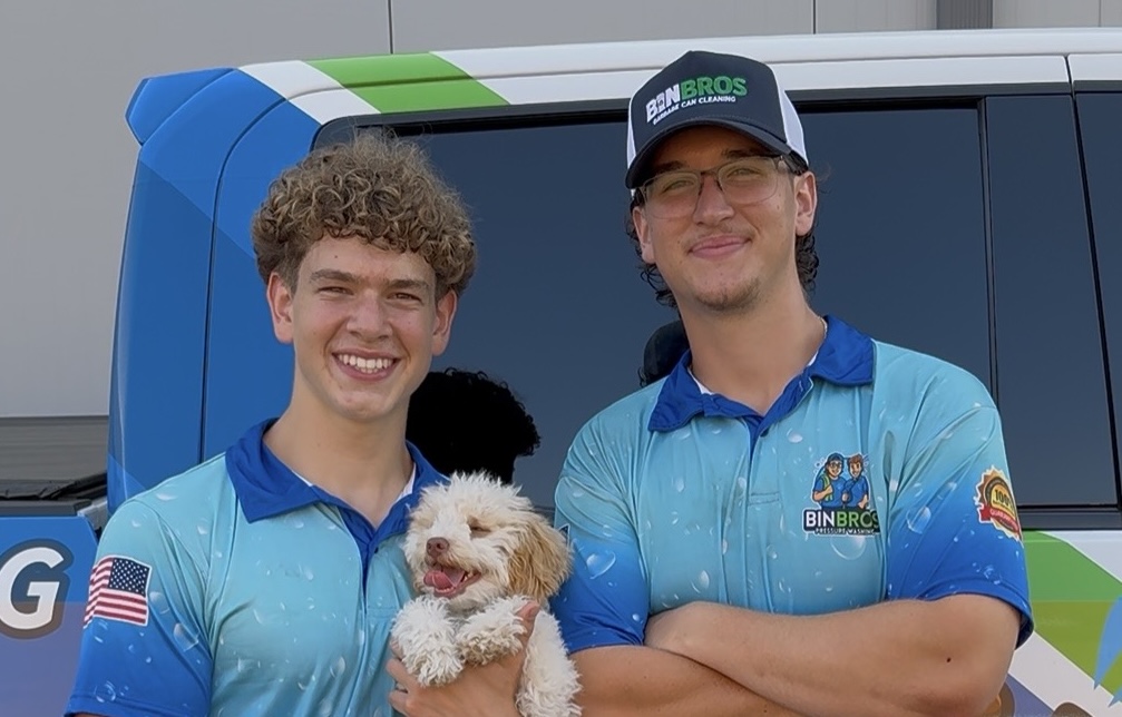 Nick and Cristian Falco, the Bin Bros team, providing professional garbage can cleaning and trash bin sanitizing services in Elmhurst, IL