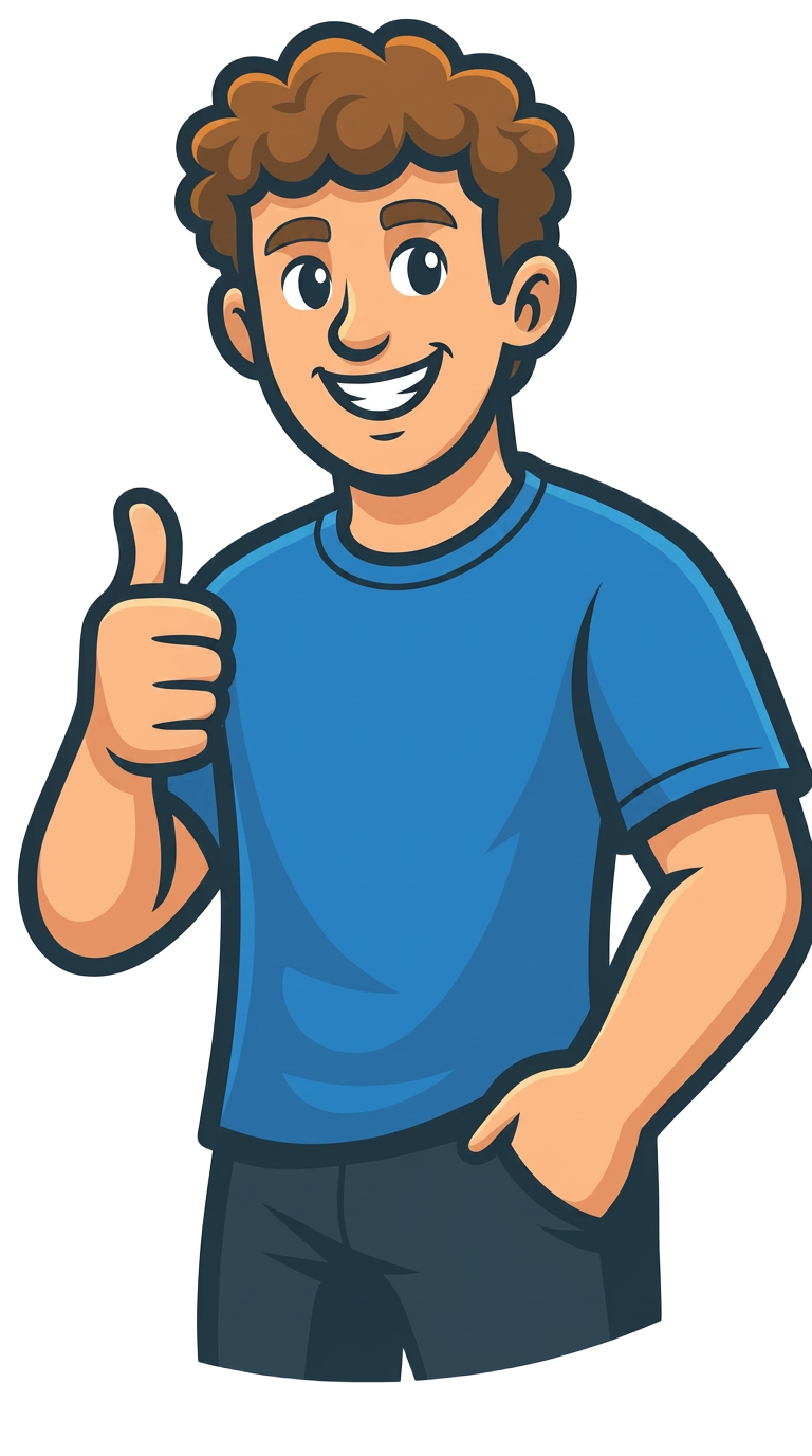 Bin Bros cartoon character giving a thumbs up